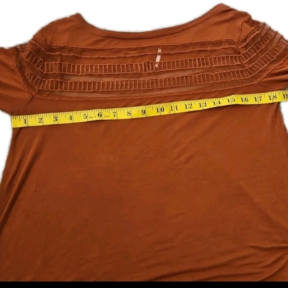 Free People Womens Brown Mesh Inset Tee Casual Trendy Long Sleeve Top S